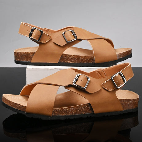 Men's Leather Trendy Cork Footbed Sandals