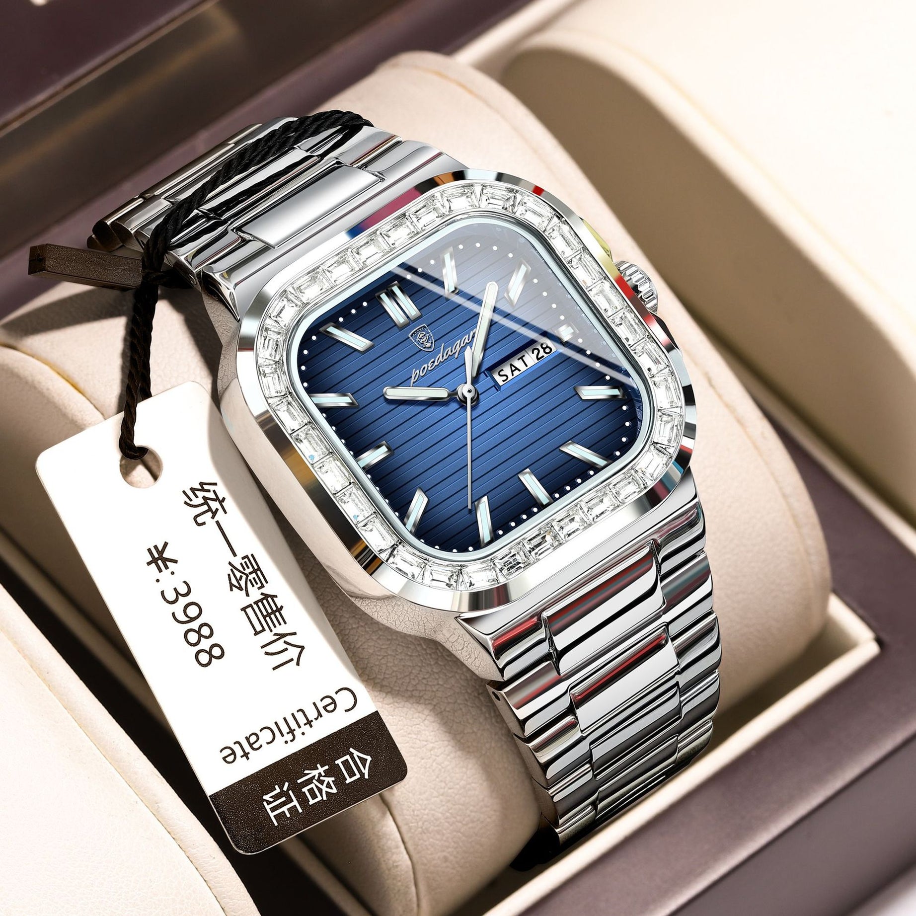 Men's Diamond-encrusted Calendar Watch