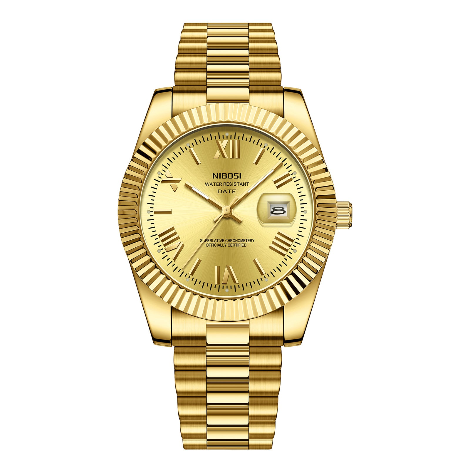 Men's Watch Gold Stainless Steel Calendar Watch
