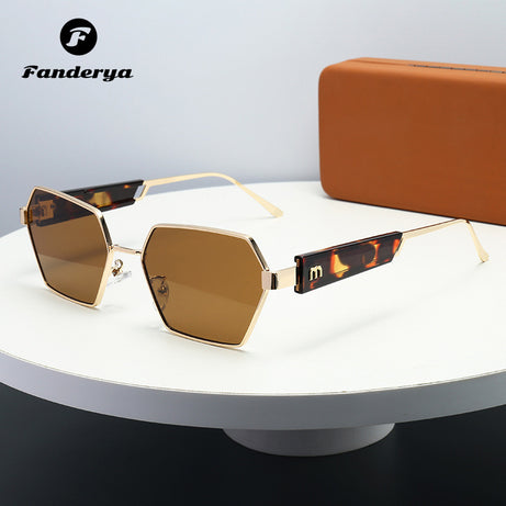 Women's Retro Metal Polygonal Personalized Concave Sunglasses