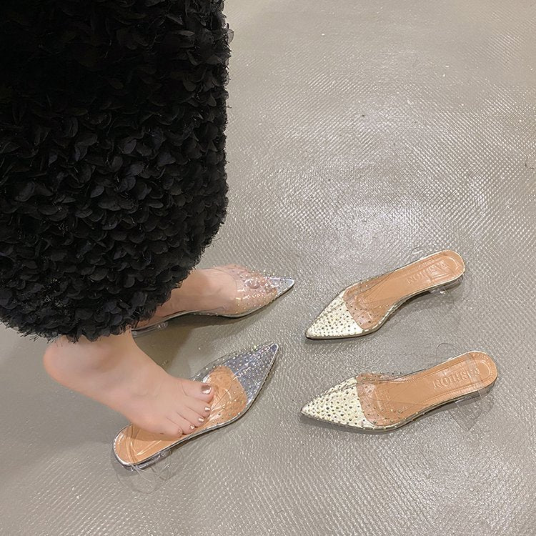 Women's Rhinestone Mid Heel Sandals