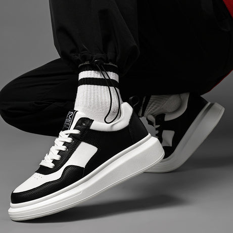 Men's Cowhide Leather Muffin Trendy Casual Sneakers