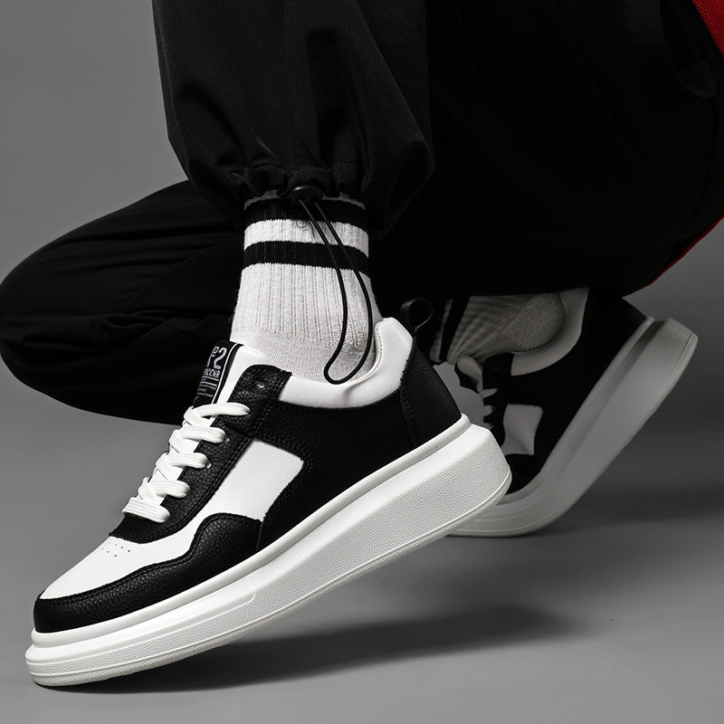 Men's Cowhide Leather Muffin Trendy Casual Sneakers