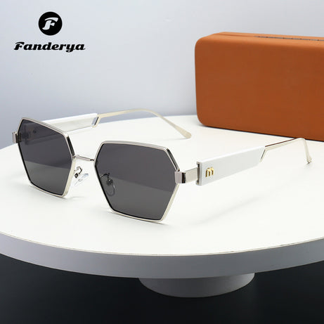 Women's Retro Metal Polygonal Personalized Concave Sunglasses