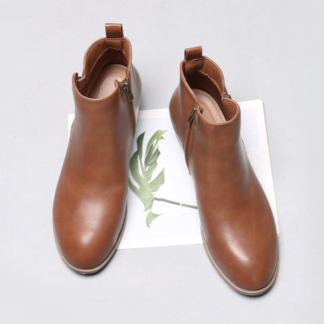 Men's Leather Low Heel Side Zipper Chelsea Boots