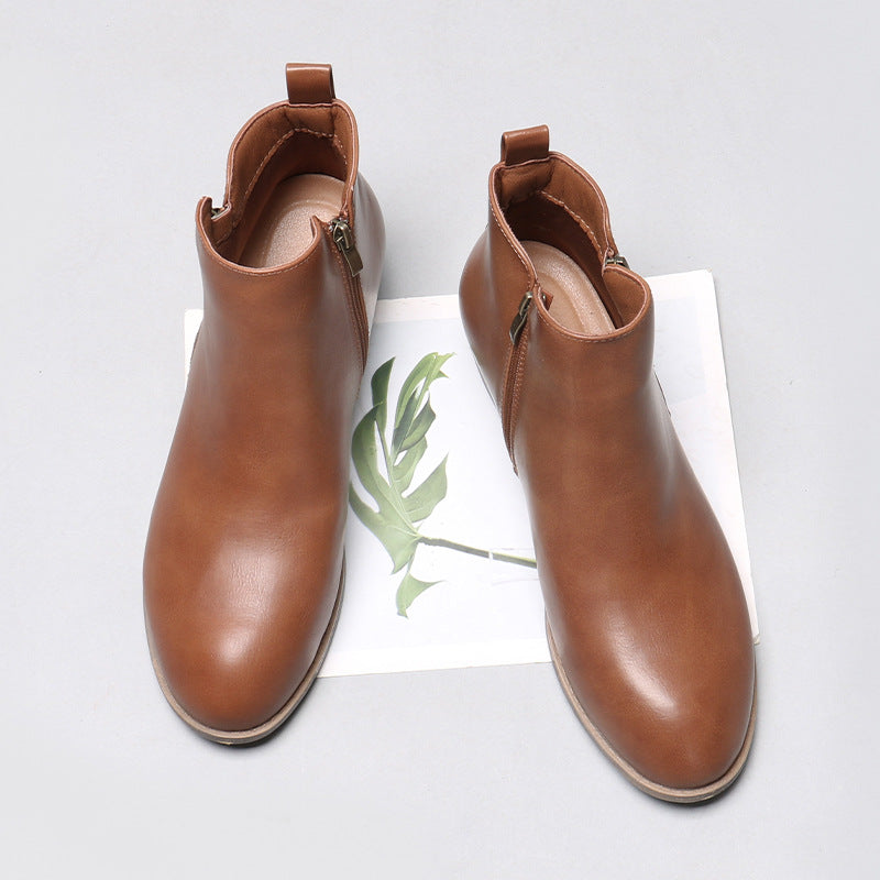 Men's Leather Low Heel Side Zipper Chelsea Boots