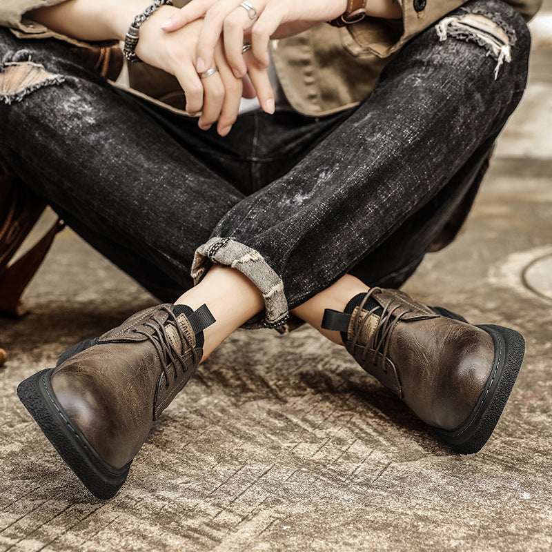 Men's Casual Leather Trend Thick-Soled Martin Boots
