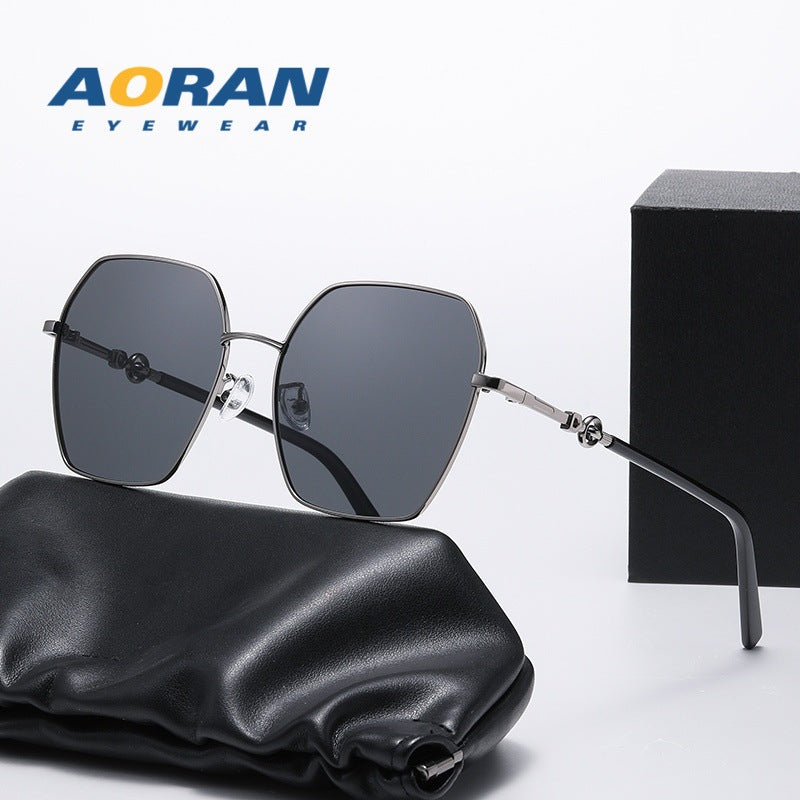 Women's Large Frame Polarized Metal Retro Protection Sunglasses