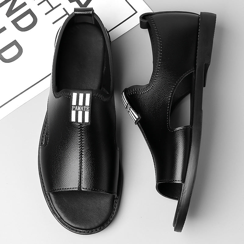 Men's Black Leather Sandal Shoes