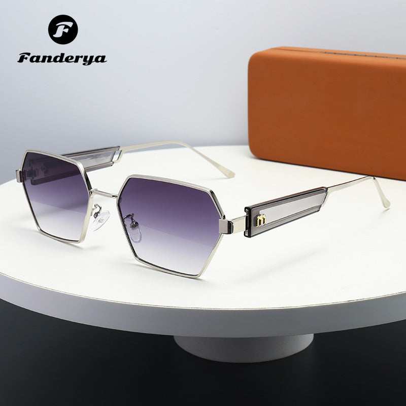 Women's Retro Metal Polygonal Personalized Concave Sunglasses