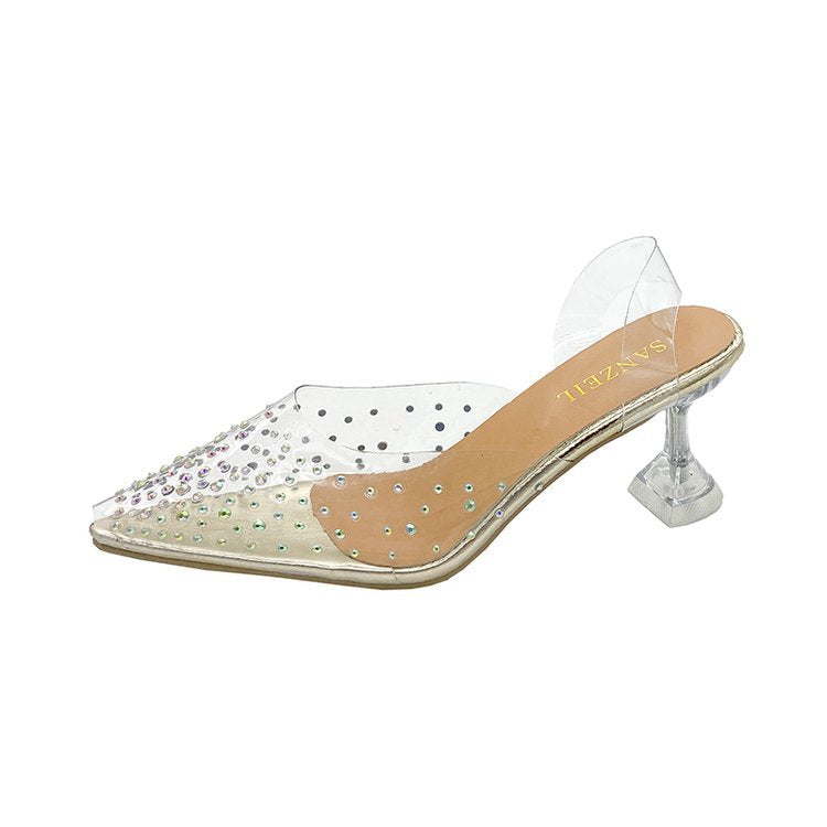 Women's Rhinestone Mid Heel Sandals