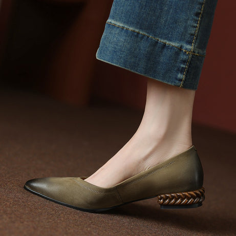 Women's Leather Retro Polished Pointed Shoes