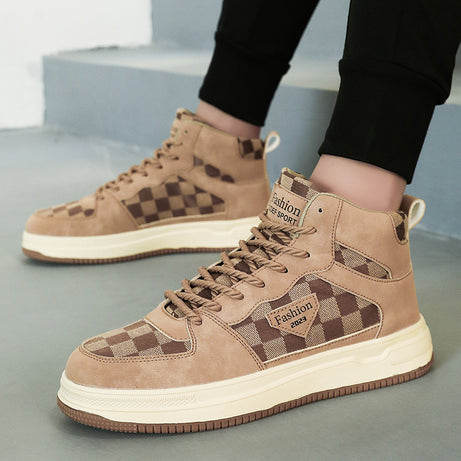 Men's High-Top Leather Casual Canvas Shoes