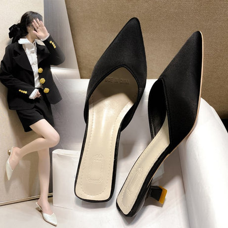 Women's Baotou Half-Tray Pointed Heel Slippers