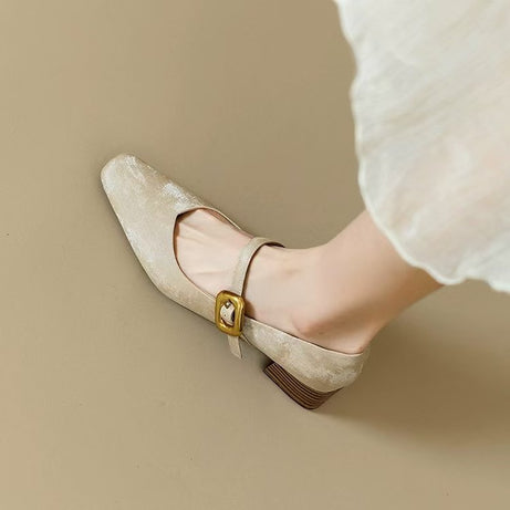 Women's Square Toe Elegant Buckle Leather Shoes