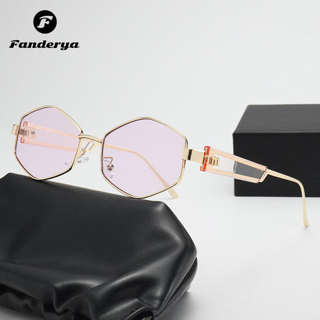 Women's Round Polygonal Metal Frame Hip-hop Sunglasses