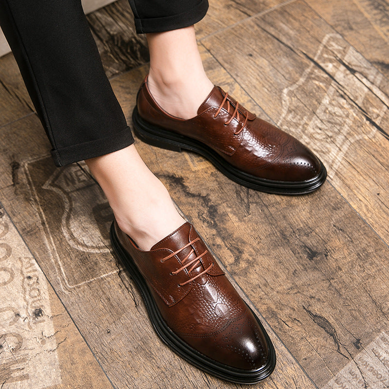Men's Pointed Leather Brock Engraving Shoes