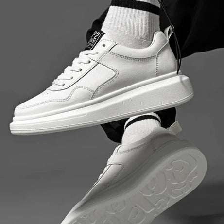 Men's Cowhide Leather Muffin Trendy Casual Sneakers