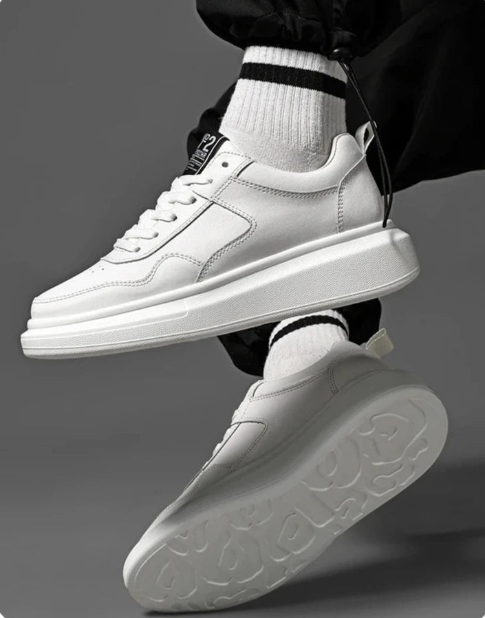 Men's Cowhide Leather Muffin Trendy Casual Sneakers