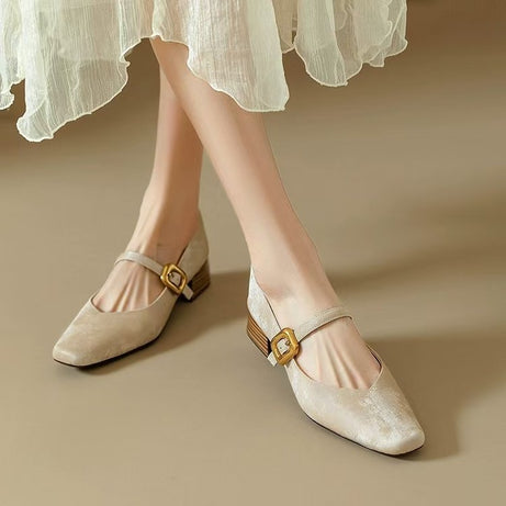 Women's Square Toe Elegant Buckle Leather Shoes