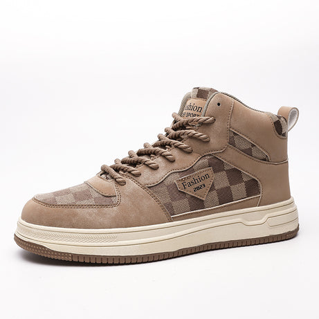 Men's High-Top Leather Casual Canvas Shoes