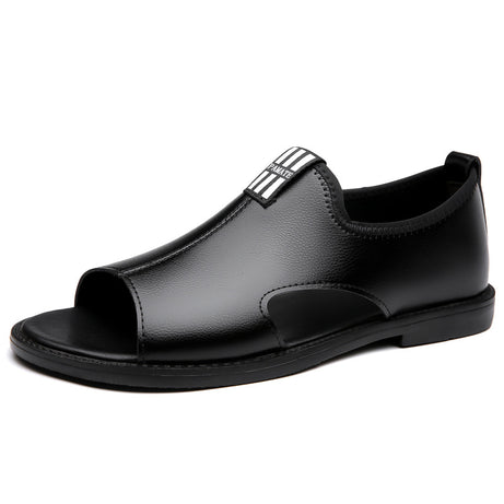 Men's Black Leather Sandal Shoes