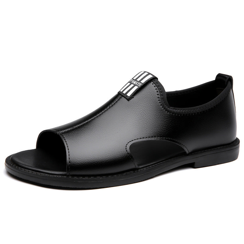 Men's Black Leather Sandal Shoes