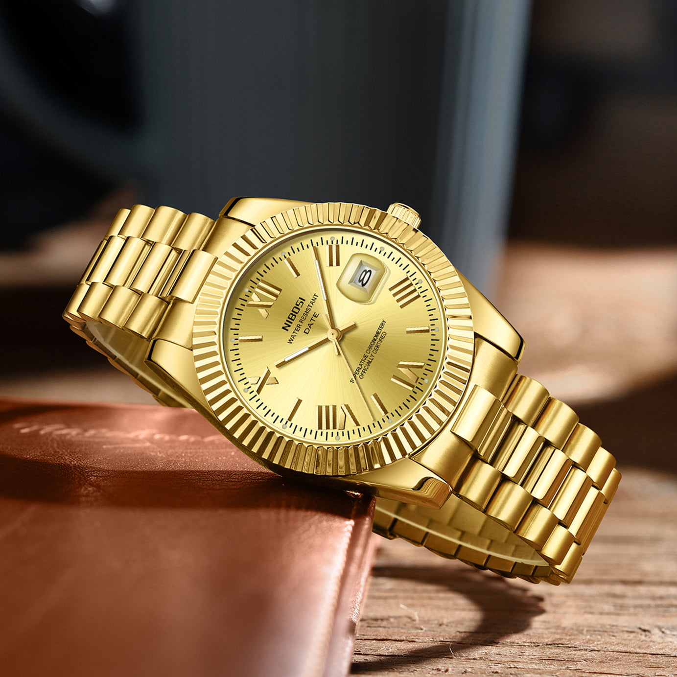 Men's Watch Gold Stainless Steel Calendar Watch