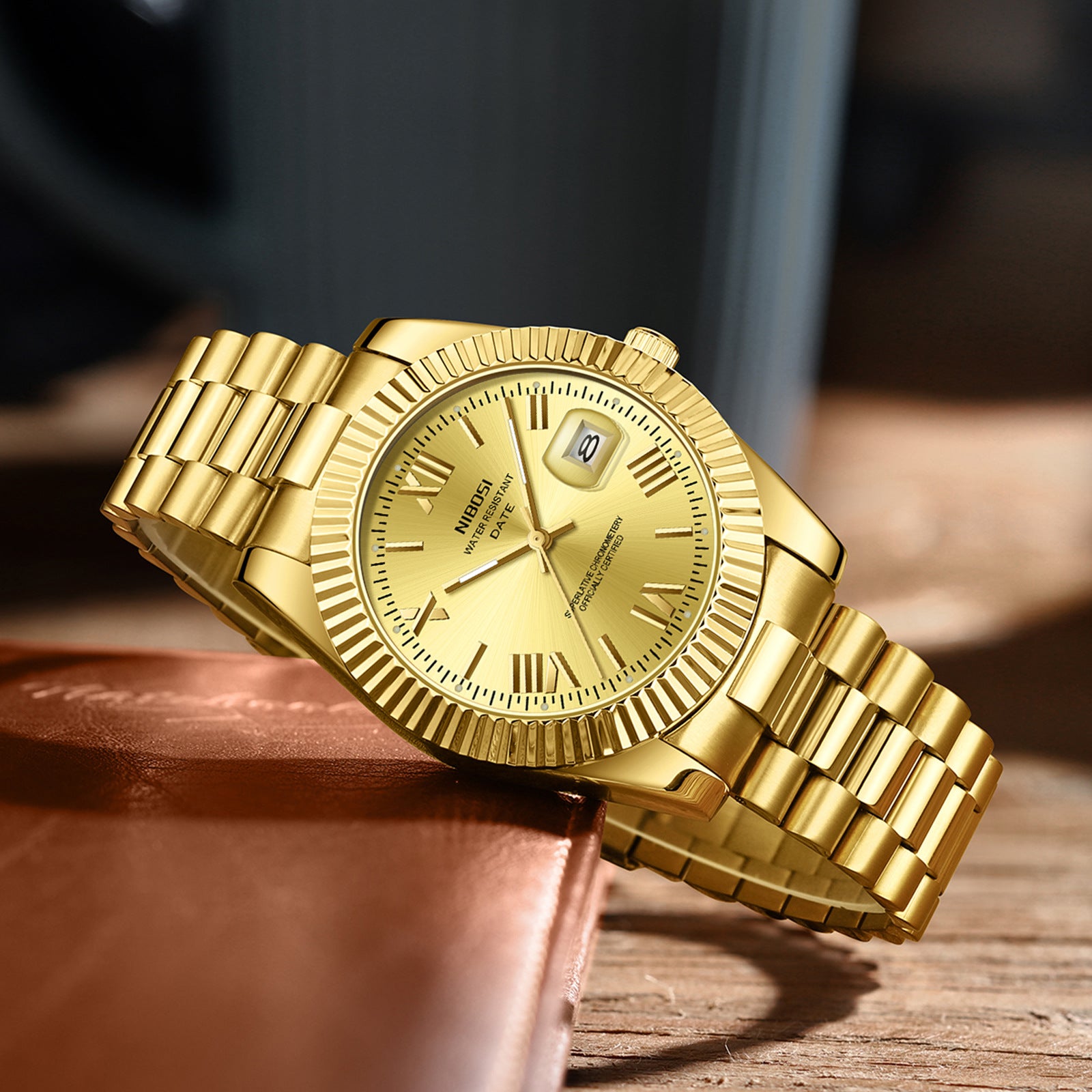 Men's Watch Gold Stainless Steel Calendar Watch