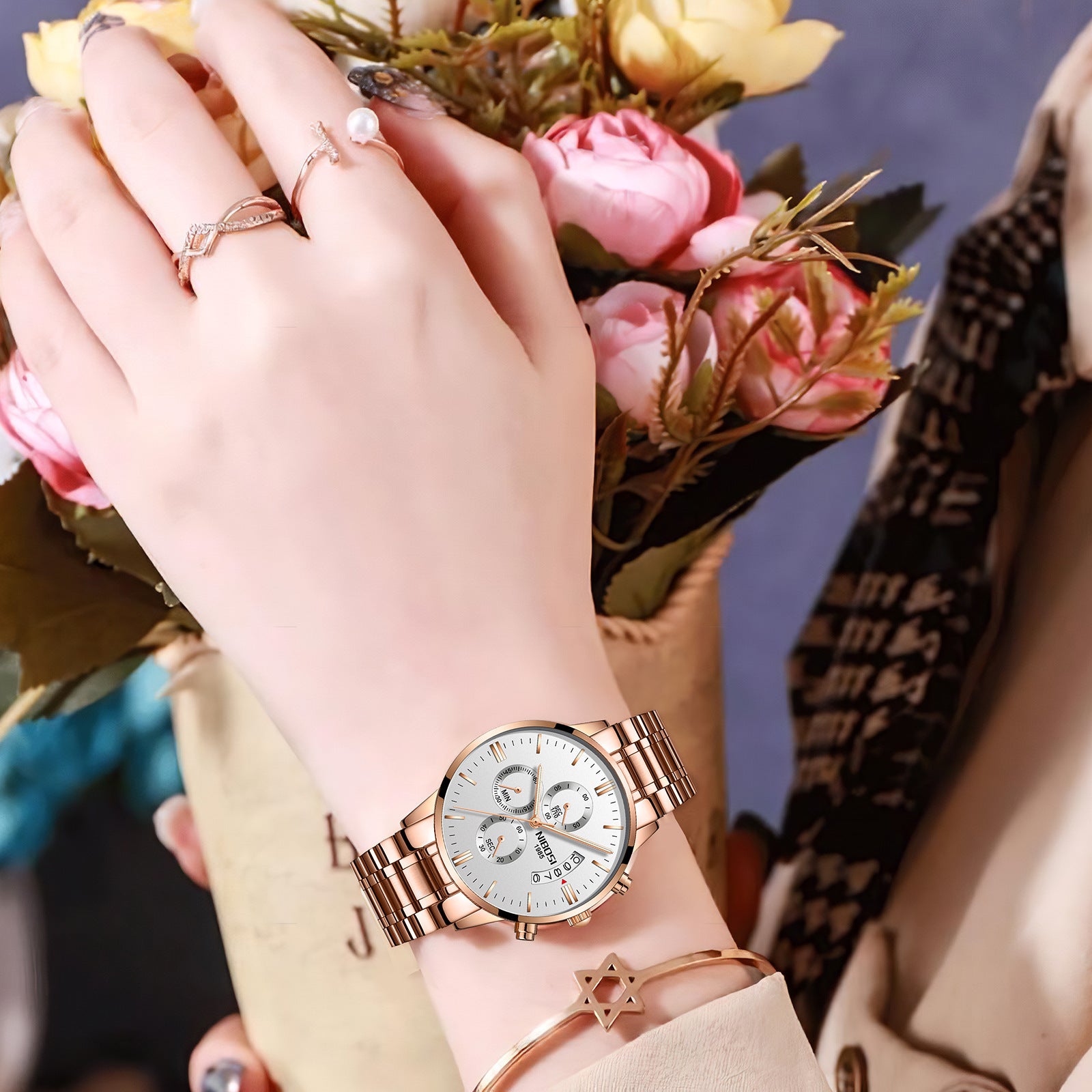 Women's Stainless Steel Double Snap Fashion Watch