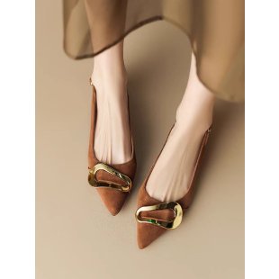 Women's Leather Metal Buckle Pointed Sandals