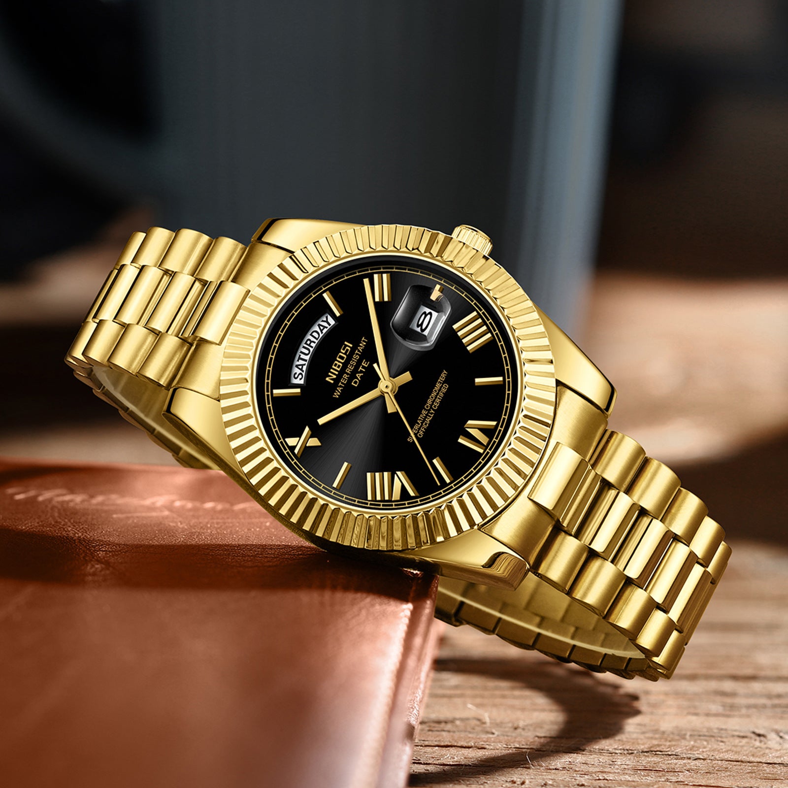 Men's Solid Steel Strap Crown Colorful Watch