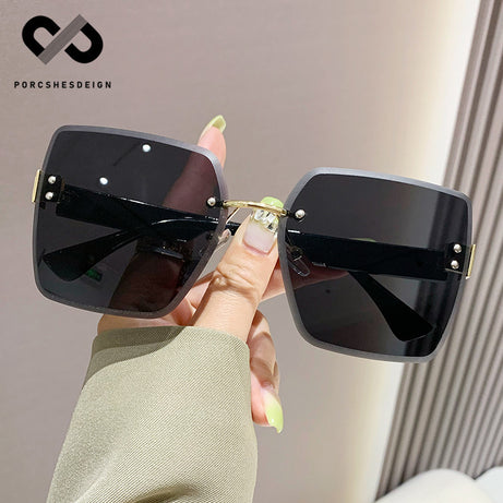 Women's Rimless Big Face Thin UV Protection Sunglasses
