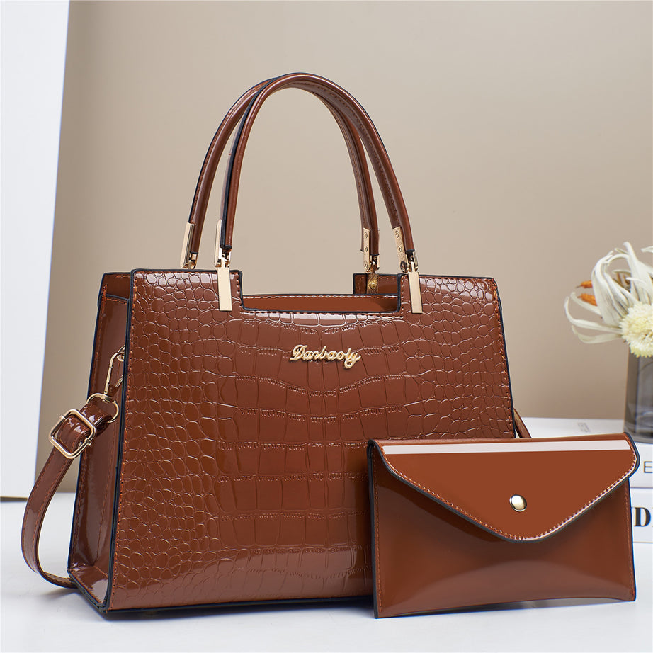 Women's Large Capacity Texted Leather HandBag