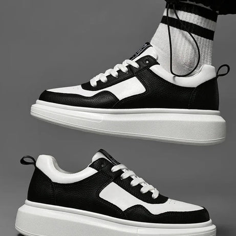 Men's Cowhide Leather Muffin Trendy Casual Sneakers