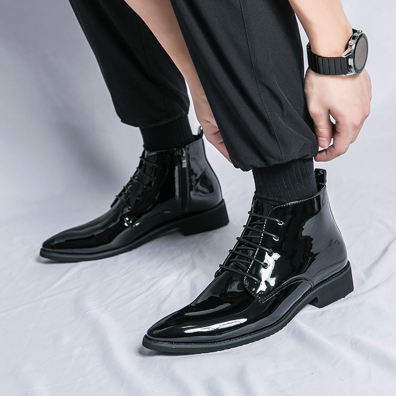 Men's Leather Fashion High-Top Pointed Boots