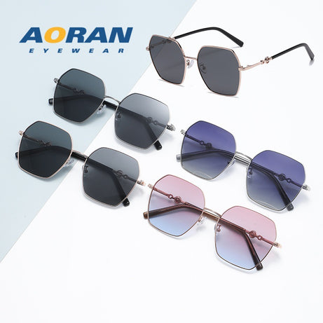 Women's Large Frame Polarized Metal Retro Protection Sunglasses