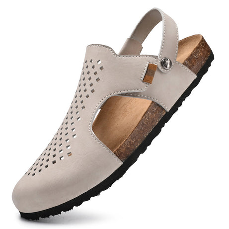 Men's Leather Cork Sole Flat Casual Sandals