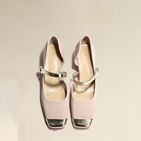 Women's Leather Mid Heel Mary Jane Shoes