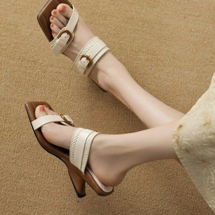 Women's High Heel Slides with Straps Slippers