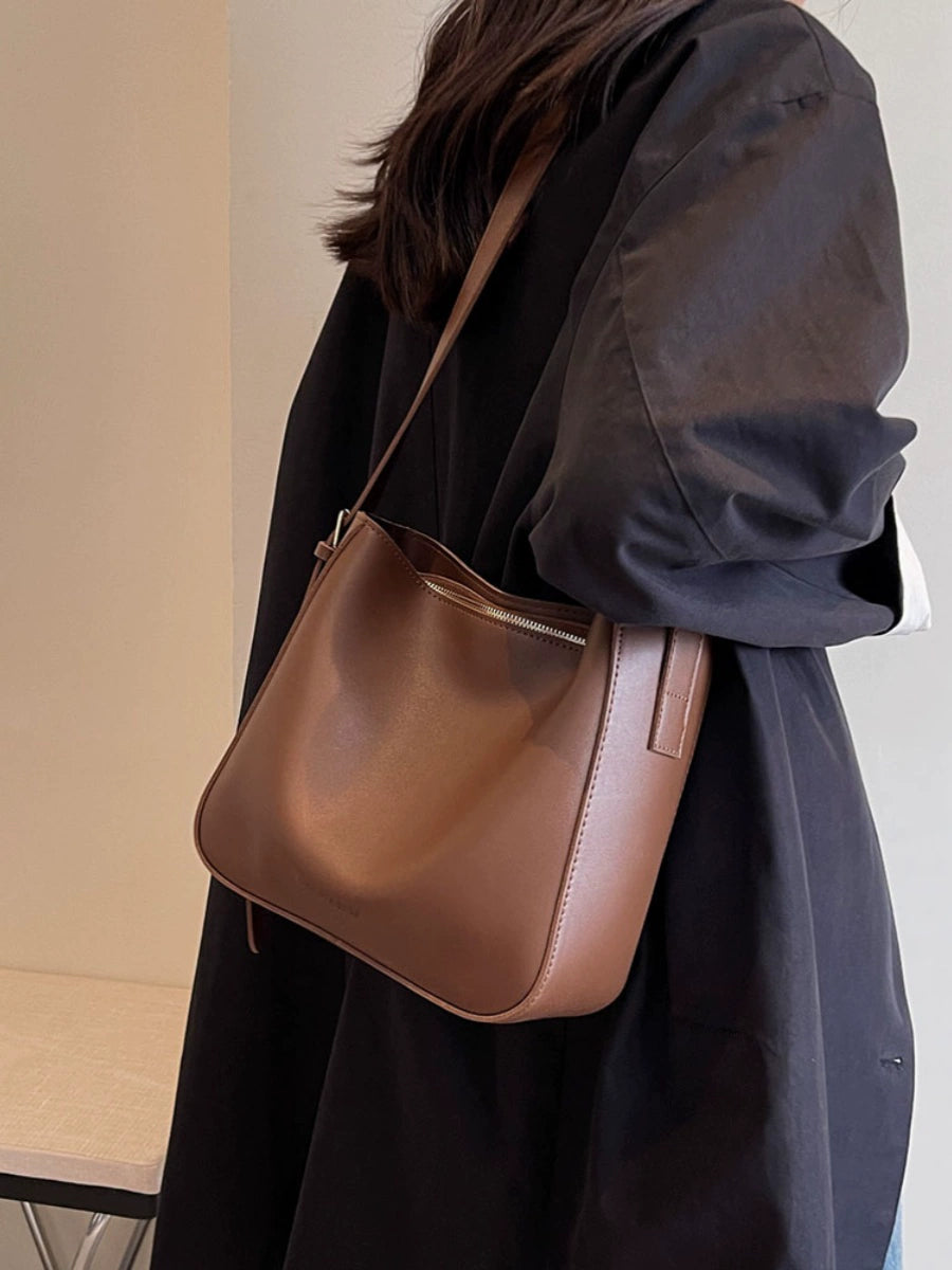Women's Leather Casual Shoulder Bucket Bag