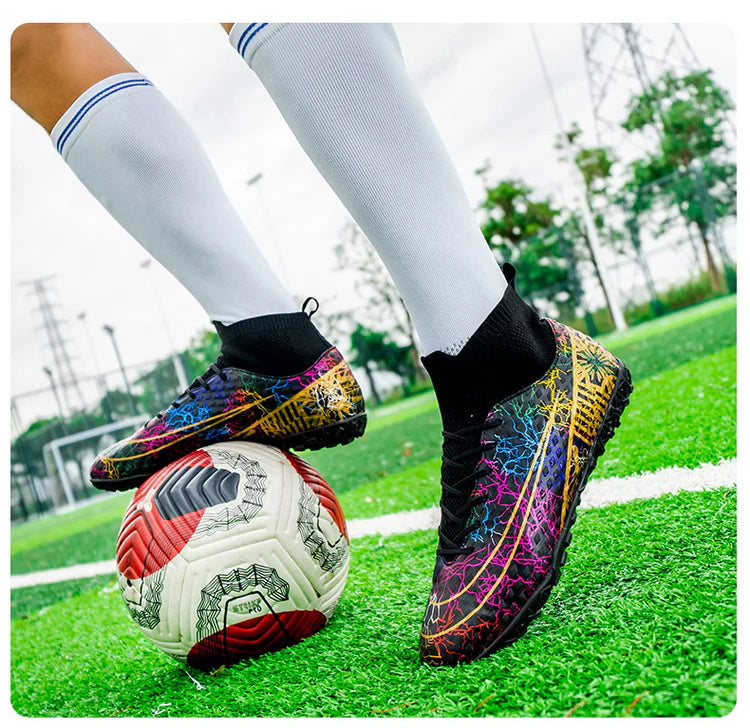 Men's Synthetic Leather High-Top Football Turf Sports Shoes