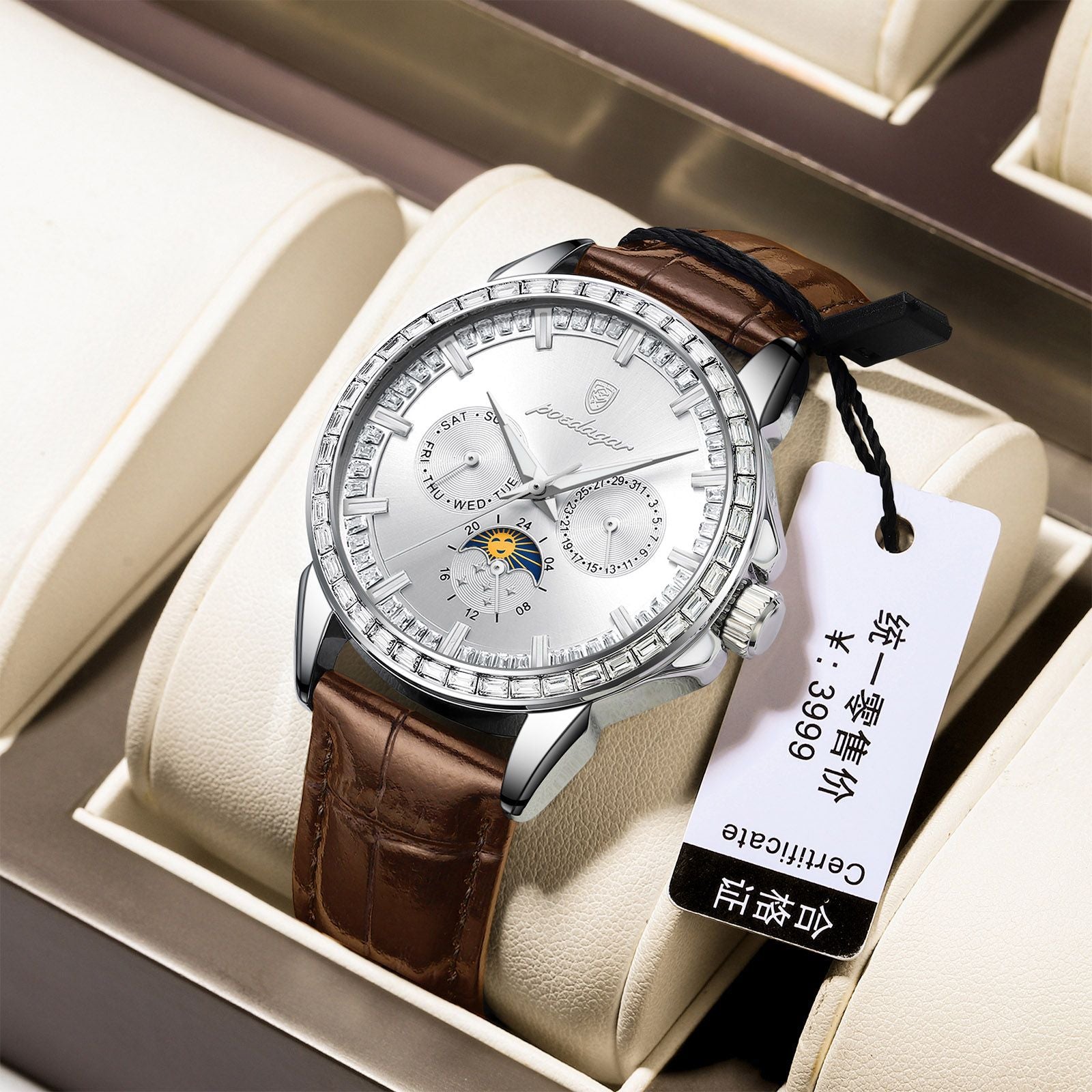 Men's  Diamond-encrusted Quartz Watch