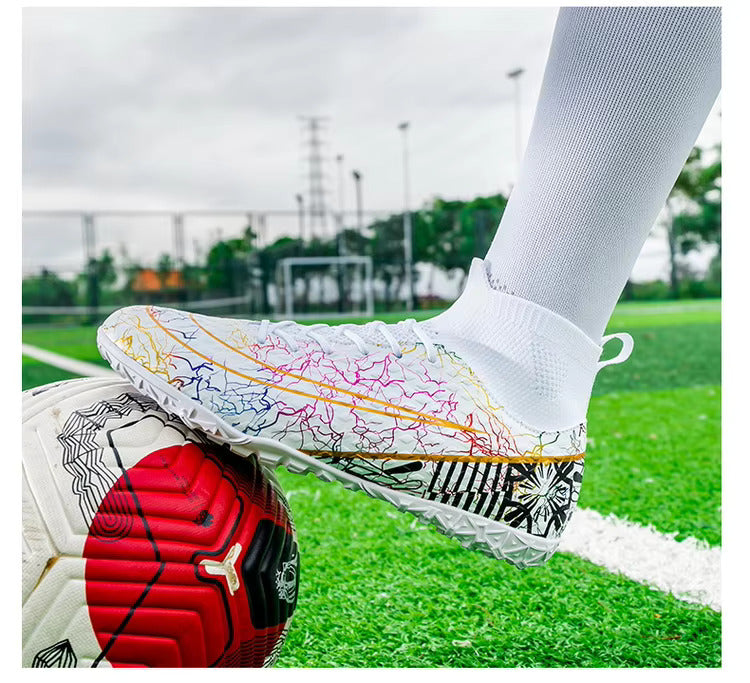 Men's Synthetic Leather High-Top Football Turf Sports Shoes