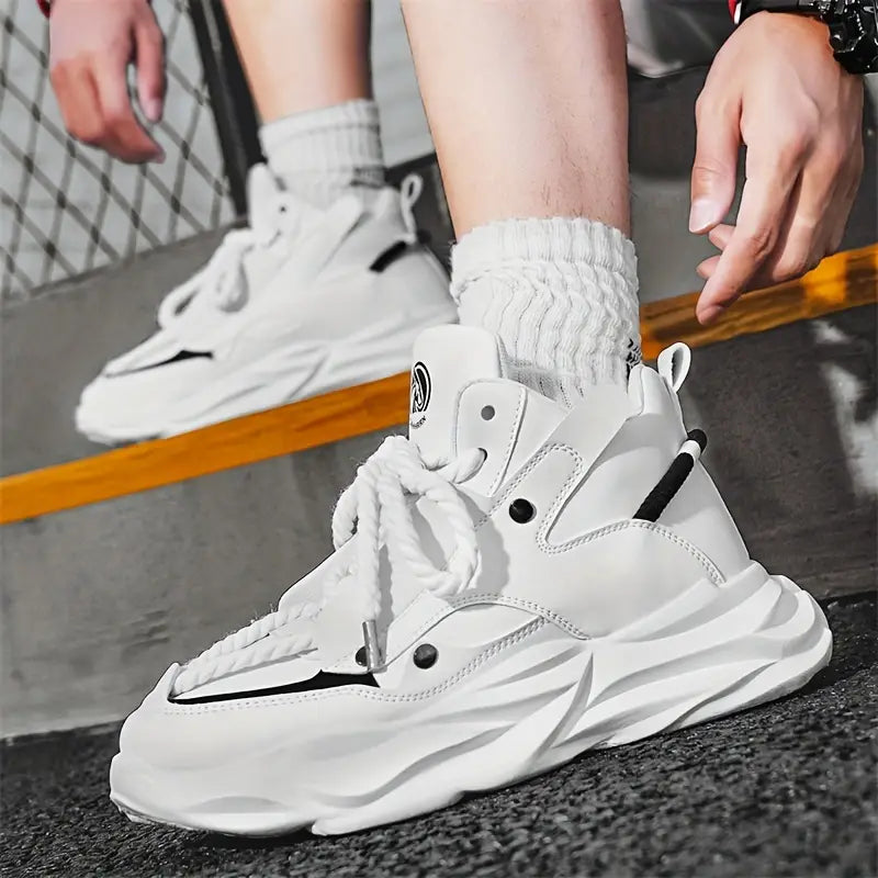 Men's Leather High-Top Chunky Casual Sneakers