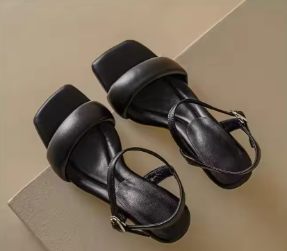 Women's Black Ankle Strap Buckle Sandals
