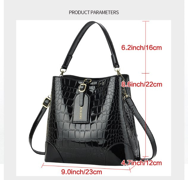 Women's Bucket Bag Crocodile Pattern Shoulder Bag